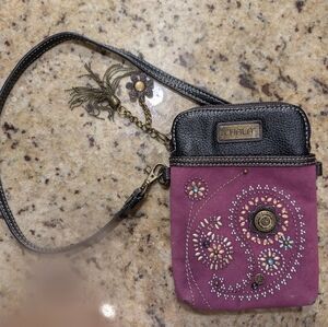 Chala Purple and Black Crossbody with Floral Accents